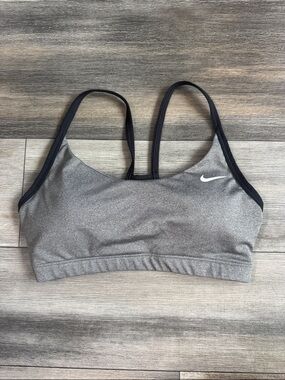 Nike Women's Heather Gray Sports Bra with Black Trim and White Swoosh